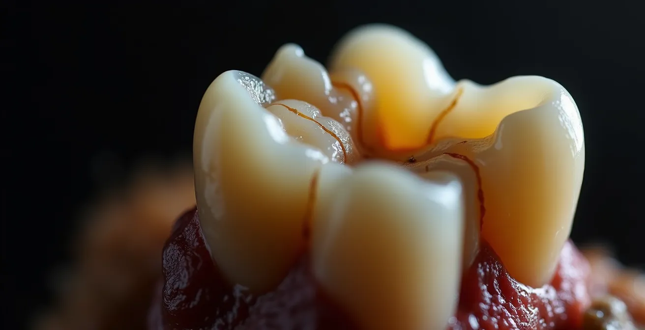 Macro view of fractured upper fourth premolar tooth showing vertical slab fracture pattern