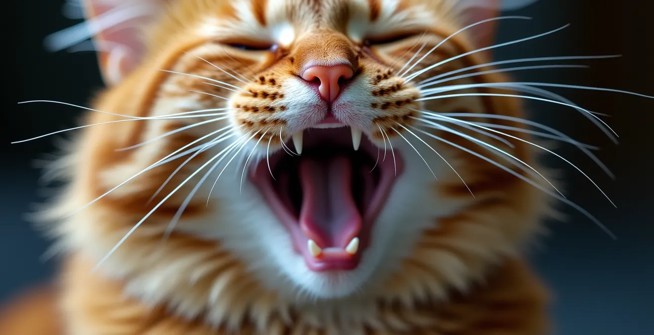 Close-up of a cat's throat area showing vibration patterns during purring