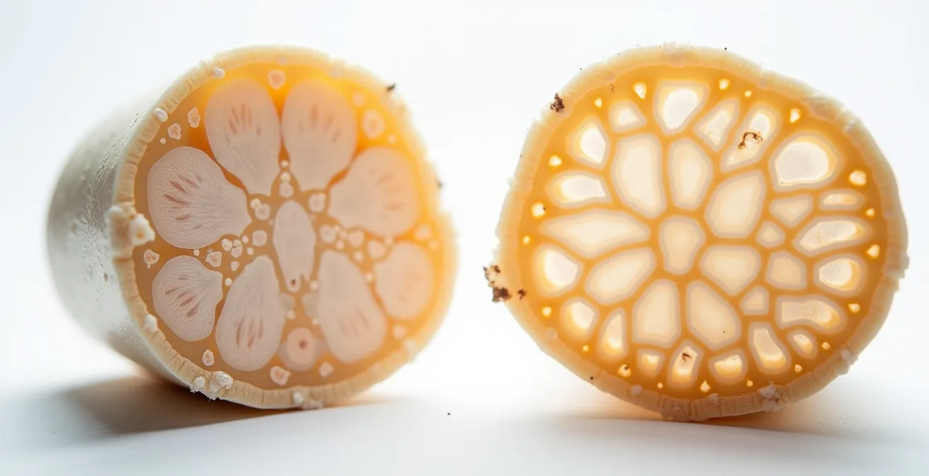 Side-by-side comparison of healthy and calcium-deficient puppy bone structure