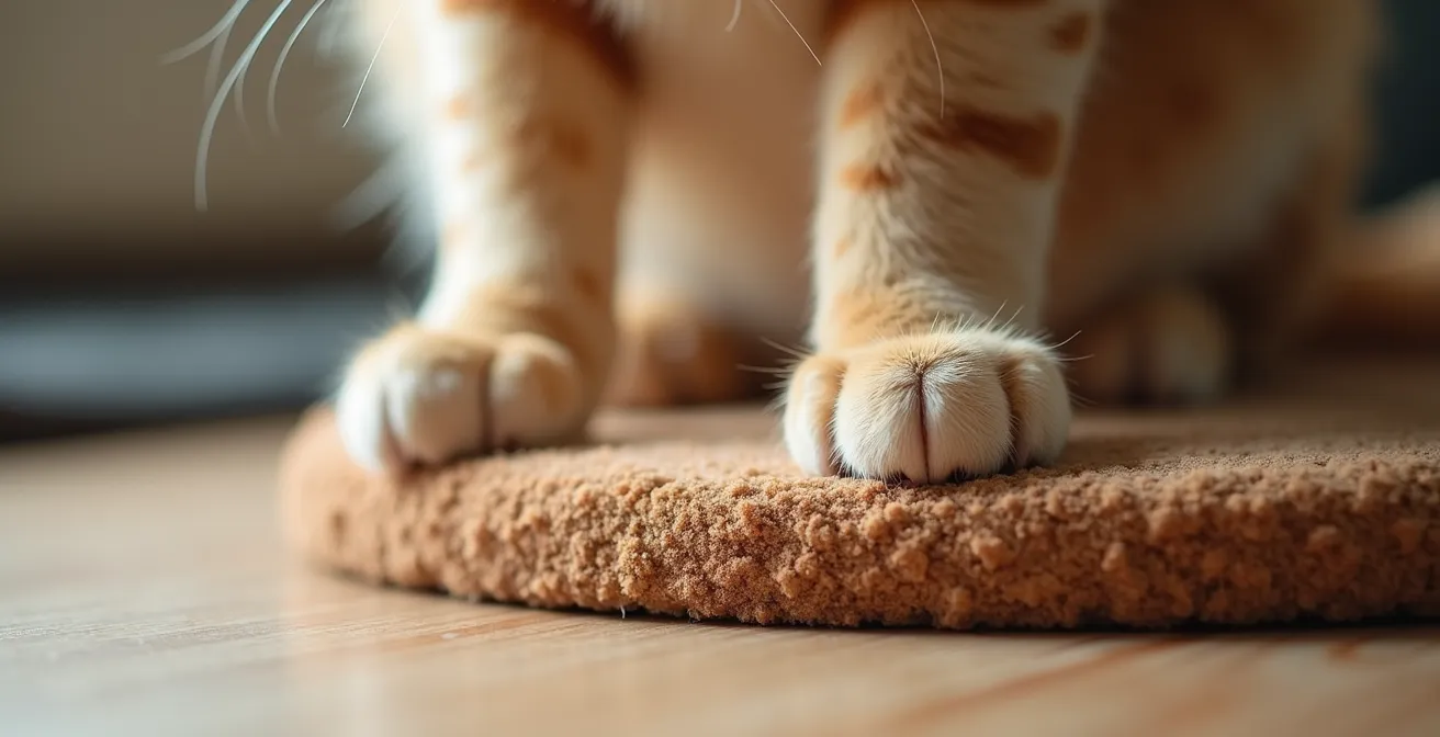 Close-up of textured cat shelf surfaces showing grip materials for safe descent